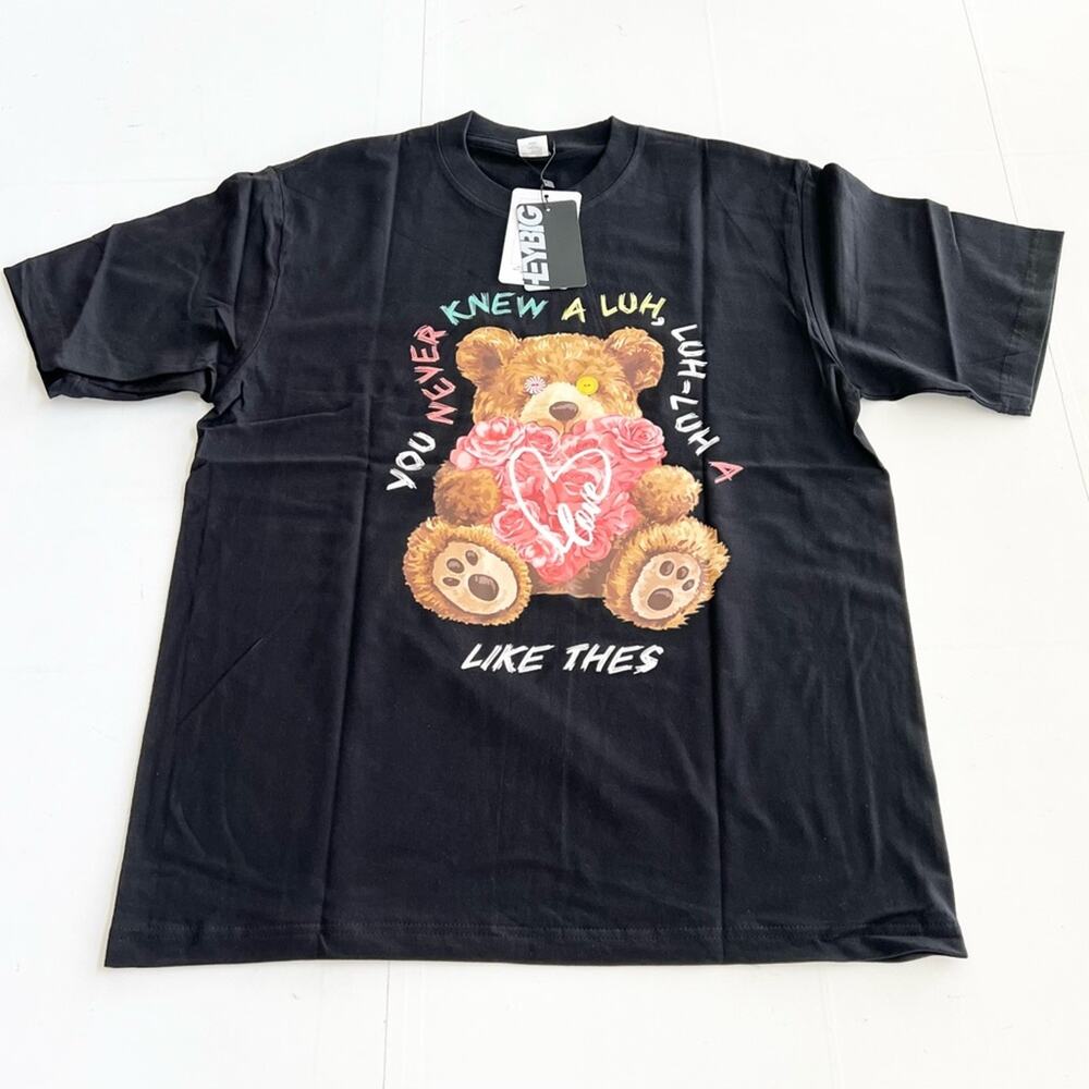 New HEYBIG Graphic Short Sleeve Shirt TH-273 UNISEX SIZE L Teddy Bear Valentine